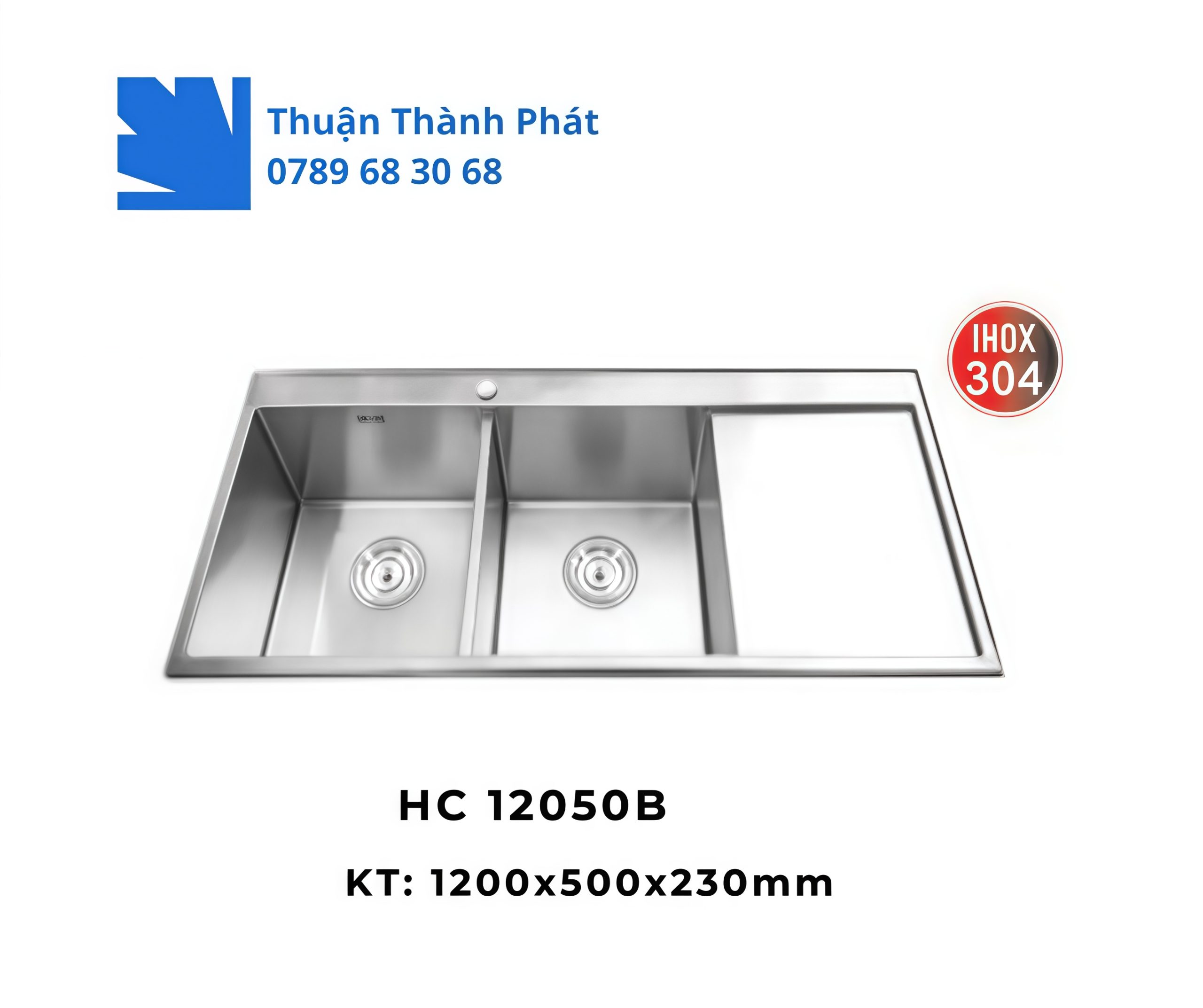 Chậu rửa chén inox HC 12050B 2 hộc kèm bàn chờ