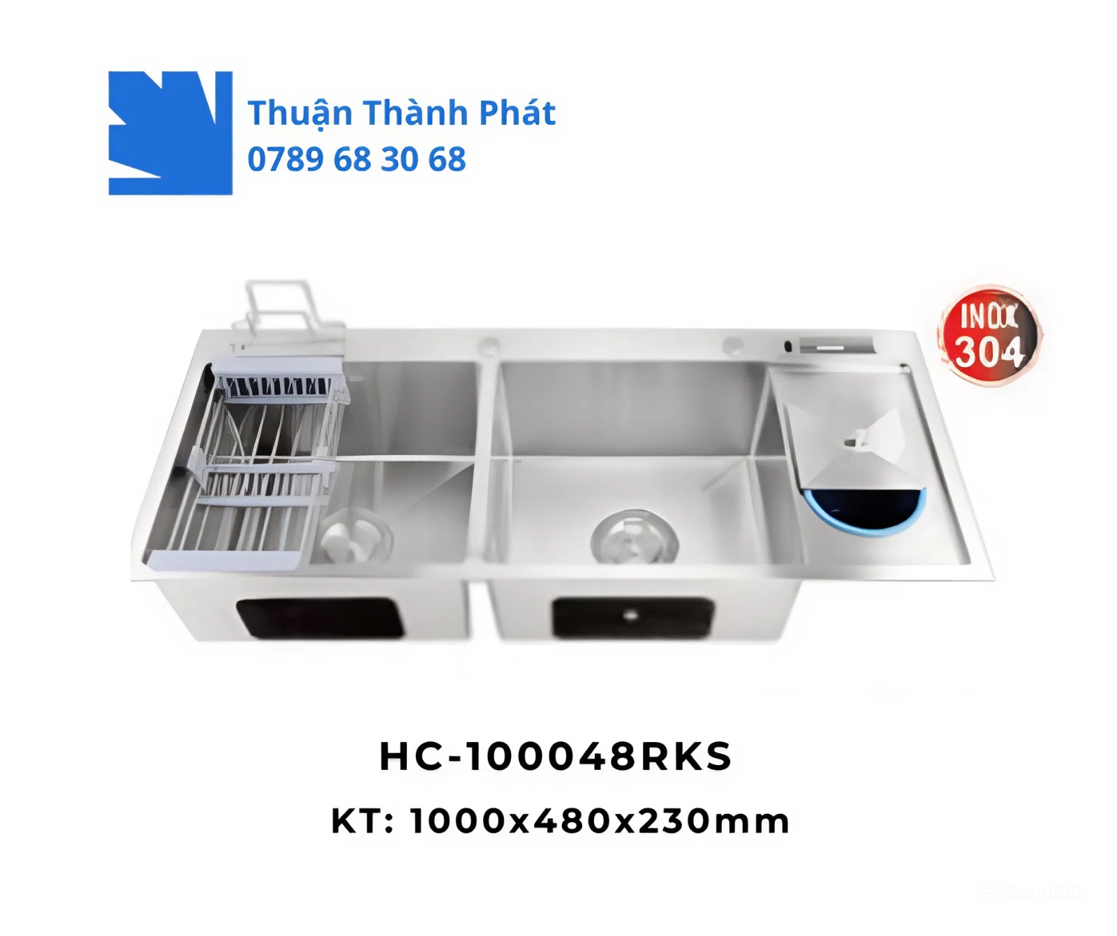 Chậu rửa chén inox 10048RKS 2 hộc kèm bàn chờ