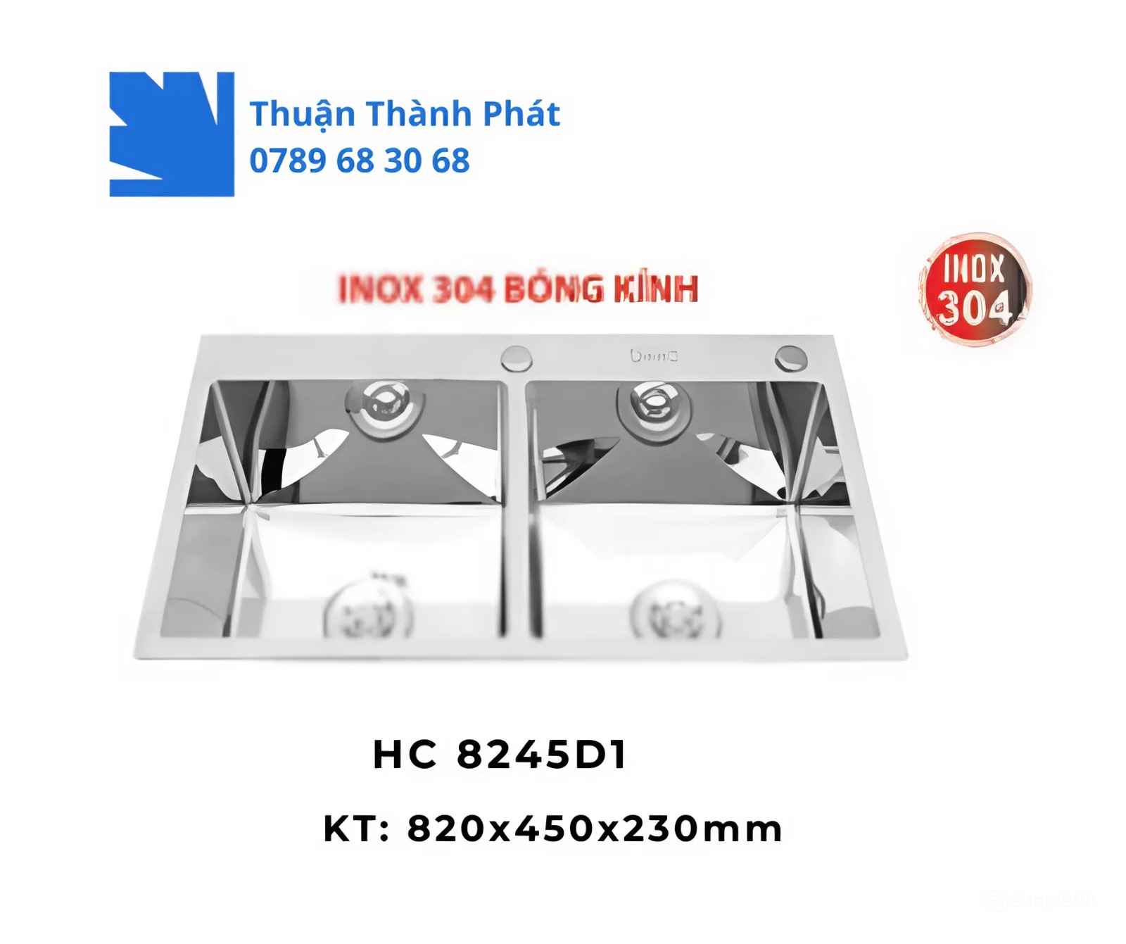 Chậu rửa chén inox HC 8245D1 hai hộc bóng kính cao cấp