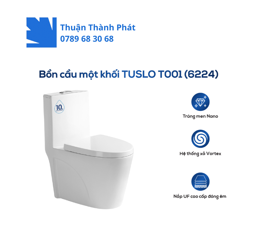 Bồn cầu 1 khối TUSLO T001 (6224) nắp đóng êm