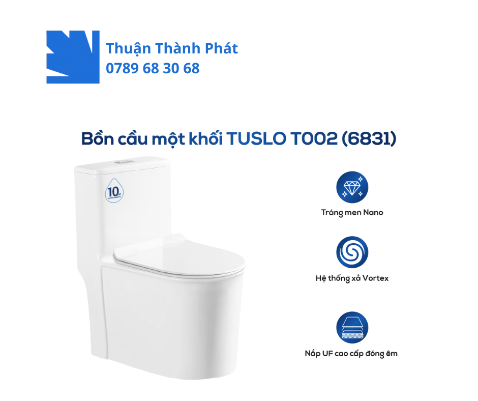Bồn cầu 1 khối TUSLO T002 (6831) kiểu dáng trang nhã và gọn gàng