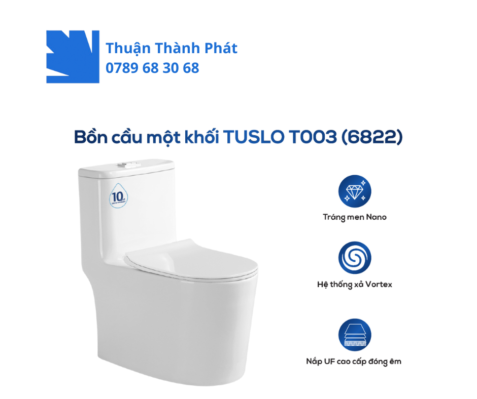 Bồn cầu 1 khối TUSLO T003 (6822) nhìn tổng thể