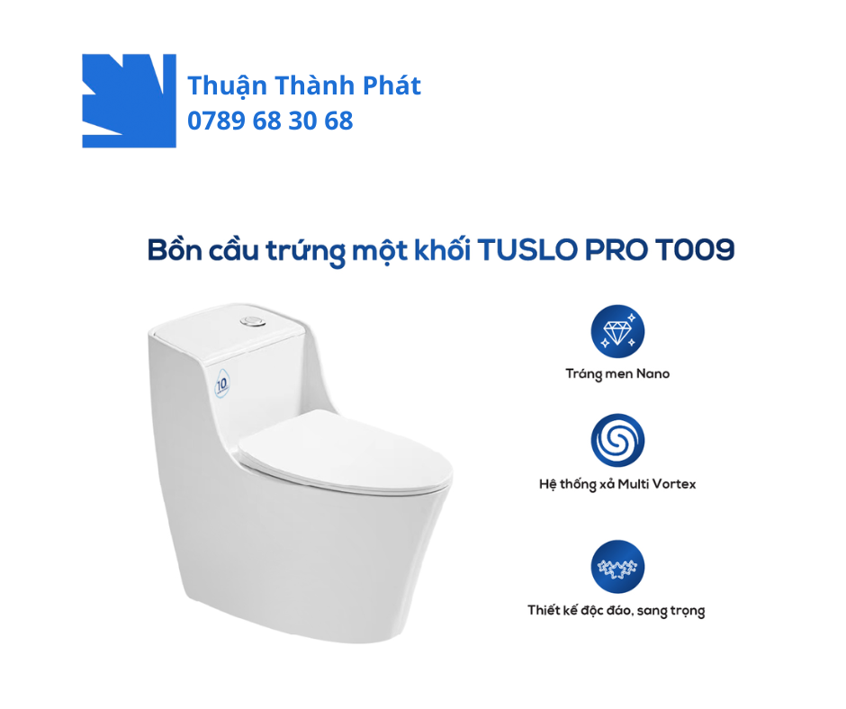 Bồn cầu 1 khối TUSLO PRO T009 thiết kế trứng liền khối
